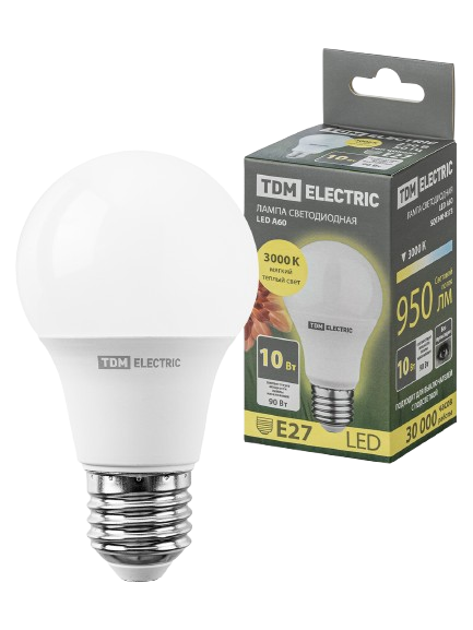 Bec LED A60 10 W, 230 V, lumină caldă 3000 K, E27 TDM ELECTRIC